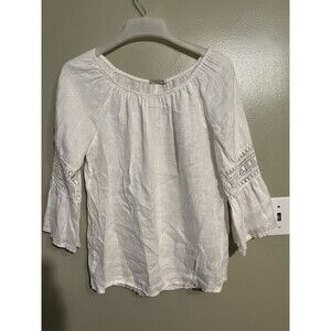 Alessia Pacini Womens 100% Linen White Top Bell Sleeves Lace Beach  S